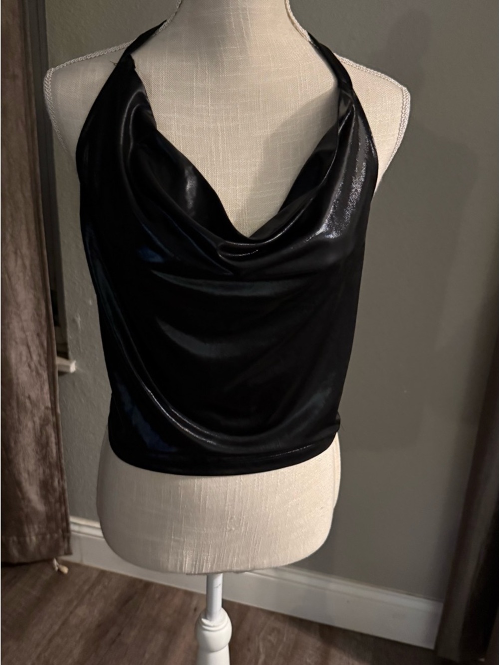 Forever 21 Black Satin Cowl Neck Halter Camisole